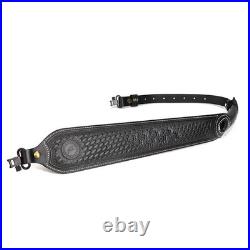 Retro Black Leather Rifle Sling Gun Carry Strap Shooting+ 2 Pcs Swivels
