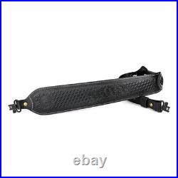 Retro Black Leather Rifle Sling Gun Carry Strap Shooting+ 2 Pcs Swivels