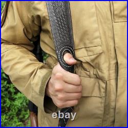 Retro Black Leather Rifle Sling Gun Carry Strap Shooting+ 2 Pcs Swivels