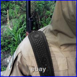 Retro Black Leather Rifle Sling Gun Carry Strap Shooting+ 2 Pcs Swivels