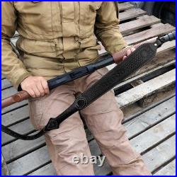 Retro Black Leather Rifle Sling Gun Carry Strap Shooting+ 2 Pcs Swivels