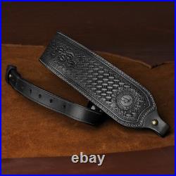 Retro Black Leather Rifle Sling Gun Carry Strap Shooting+ 2 Pcs Swivels