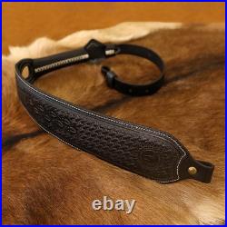 Retro Black Leather Rifle Sling Gun Carry Strap Shooting+ 2 Pcs Swivels
