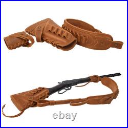 Retro Leather Rifle Sling, Gun Cheek Rest, No-drill Sling Loop for. 308.22MAG. 357