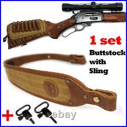 Rifl Buttstock with Sling, Gun Ammo Shell Holder & Rifle Sling Leather Canvas