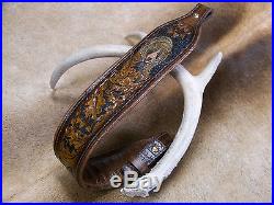Rifle Sling, Brown Leather, Hand Carved and Tooled in USA, Grizzly
