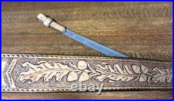 Rifle Sling Hand Tooled (Prison Made) Leather Oak Leaf Design with Deer Adjustable