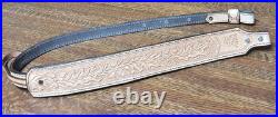 Rifle Sling Hand Tooled (Prison Made) Leather Oak Leaf Design with Deer Adjustable