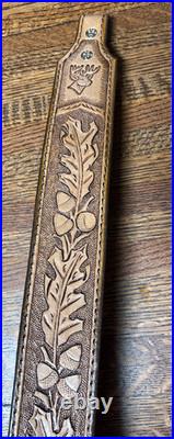 Rifle Sling Hand Tooled (Prison Made) Leather Oak Leaf Design with Deer Adjustable