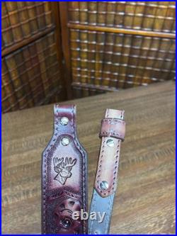 Rifle Sling Hand Tooled (Prison Made) Leather Western Design with Deer Adjustable