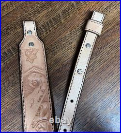Rifle Sling Hand Tooled (Prison Made) Leather Western Design with Deer Adjustable