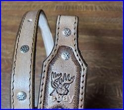 Rifle Sling Hand Tooled (Prison Made) Leather Western Design with Deer Adjustable