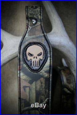 Rifle Sling, Seelye Leather Works, Camouflage Leather Rifle Sling with Skull, USA