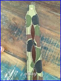 SWEET Vintage 1970's Leather Rifle Sling Suede Lined Duck Woodland Camouflage
