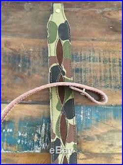 SWEET Vintage 1970's Leather Rifle Sling Suede Lined Duck Woodland Camouflage