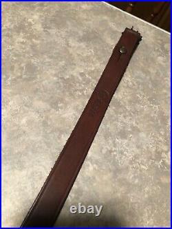 Savage logo brown adjustable leather rifle sling with QD swivels