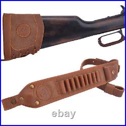 Set Full Leather Rifle Recoil Pad, Ammo Holder Sling for. 308.30-06 Hunter Gift