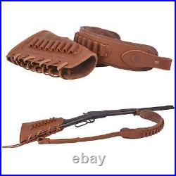 Set Leather Gun Magazine Pouch with Ammo Carry Sling for. 30-30.22MAG 12GA. 30-06