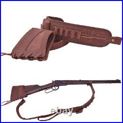 Set Leather Rifle Buttstock, Gun Sling Strap with Shell Slot for. 308.22LR 12GA