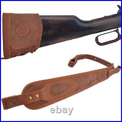 Set Of Leather Rifle Buttstock Recoil Pad And Suede Leather Gun Carry Sling USA