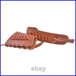 Set of Full Leather Rifle/Shotgun Ammo Holder Strap + Butt Cover for. 308.22 12GA