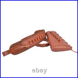 Set of Full Leather Rifle/Shotgun Ammo Holder Strap + Butt Cover for. 308.22 12GA