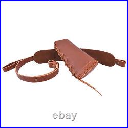 Set of Full Leather Rifle/Shotgun Ammo Holder Strap + Butt Cover for. 308.22 12GA