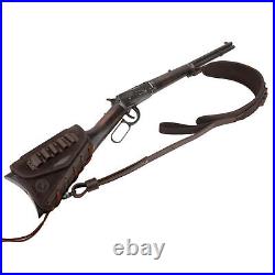 Set of Leather Gun Buttstock with Leather Ammo Sling for. 308.22MAG 12GA. 30/30