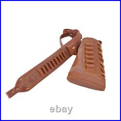 Set of Leather Rifle Ammo Buttstock with Sling Straps for. 30-06.45-70.44MAG