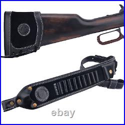 Set of Leather Rifle Ammo Holder Sling with Recoil Pad for. 308.30-06.45-70.44MAG