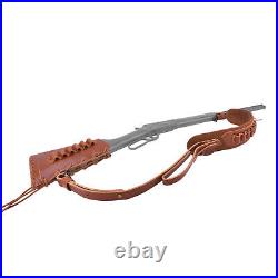 Set of Leather Rifle Buttstock+Shell Holder Gun Sling+Swivels Ambidextrous Gifts