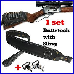 Set of Leather Rifle Buttstock Shell Holder with Gun Sling For. 30-30, 308 30-06