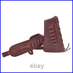 Set of Leather Rifle Buttstock Shotgun Magazine Pouch + Ammo Sling for. 308 12GA