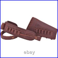 Set of Leather Rifle Buttstock Shotgun Magazine Pouch + Ammo Sling for. 308 12GA