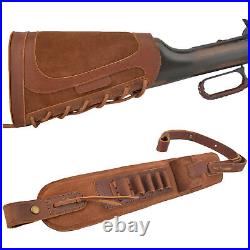 Set of Leather Rifle Cheek Rest with Ammo Sling for. 30-30.45-70.308.22MAG 12GA