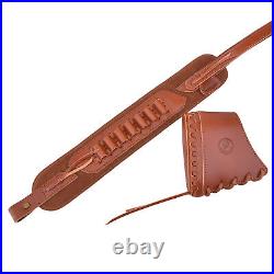 Set of Leather Suede Rifle/Shotgun Ammo Buttstock with Sling for. 308.22LR 12GA