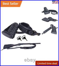 Sleek Black Leather Rifle Sling & Buttstock Holder for Efficient Ammo Access