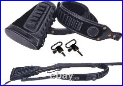 Sleek Black Leather Rifle Sling & Buttstock Holder for Efficient Ammo Access