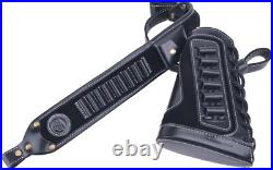 Sleek Black Leather Rifle Sling & Buttstock Holder for Efficient Ammo Access