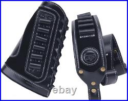 Sleek Black Leather Rifle Sling & Buttstock Holder for Efficient Ammo Access