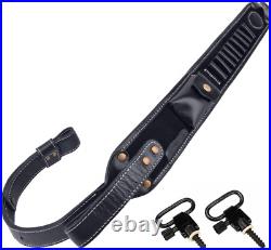 Sleek Black Leather Rifle Sling & Buttstock Holder for Efficient Ammo Access