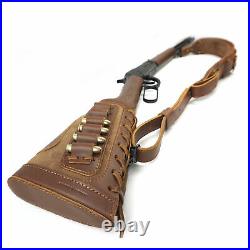 Soft Padded Leather Rifle Ammo Sling with Matching Gun Cartridge Shell Holder