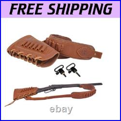 Solid Brown Cowhide Leather Gun Sling and Buttstock for Hunters & Shooters