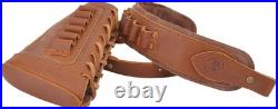 Solid Brown Cowhide Leather Gun Sling and Buttstock for Hunters & Shooters