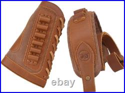 Solid Brown Cowhide Leather Gun Sling and Buttstock for Hunters & Shooters