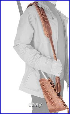 Solid Brown Cowhide Leather Gun Sling and Buttstock for Hunters & Shooters