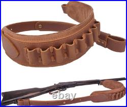 Solid Brown Cowhide Leather Gun Sling and Buttstock for Hunters & Shooters