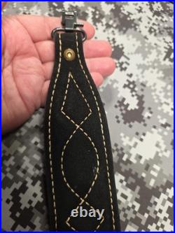 Stitched Designed Black Suede Leather Rifle Sling With Swivels