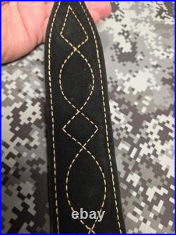 Stitched Designed Black Suede Leather Rifle Sling With Swivels