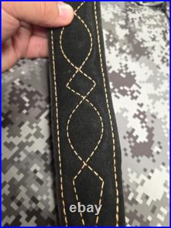 Stitched Designed Black Suede Leather Rifle Sling With Swivels